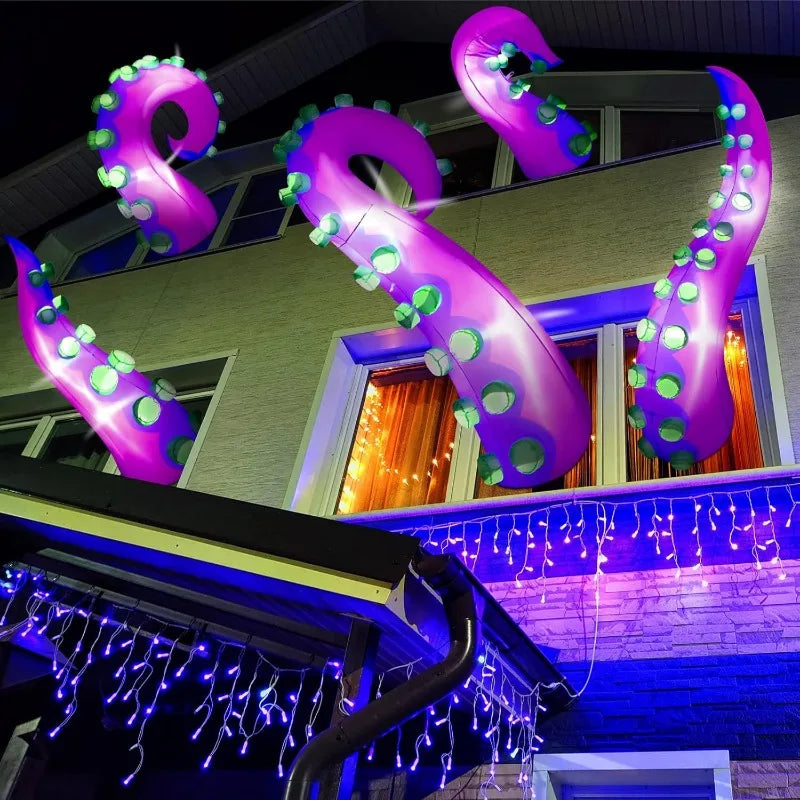 5 Pcs 5 ft Halloween Inflatable Lighted Giant Octopus Tentacle with Build in LED Broke Out from Window Blow up Decor for