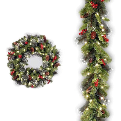 20-60cm LED Christmas Pinecone Wreath with Red Berries Artificial Xmas Wreath New Year Party DIY Decoration Add Christmas Vibe