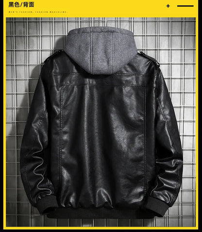 Hooded Leather Jacket Men's Jacket Winter PU Leather Coat Teenage Jackets Men's Motorcycle Leather Coat Harajuku