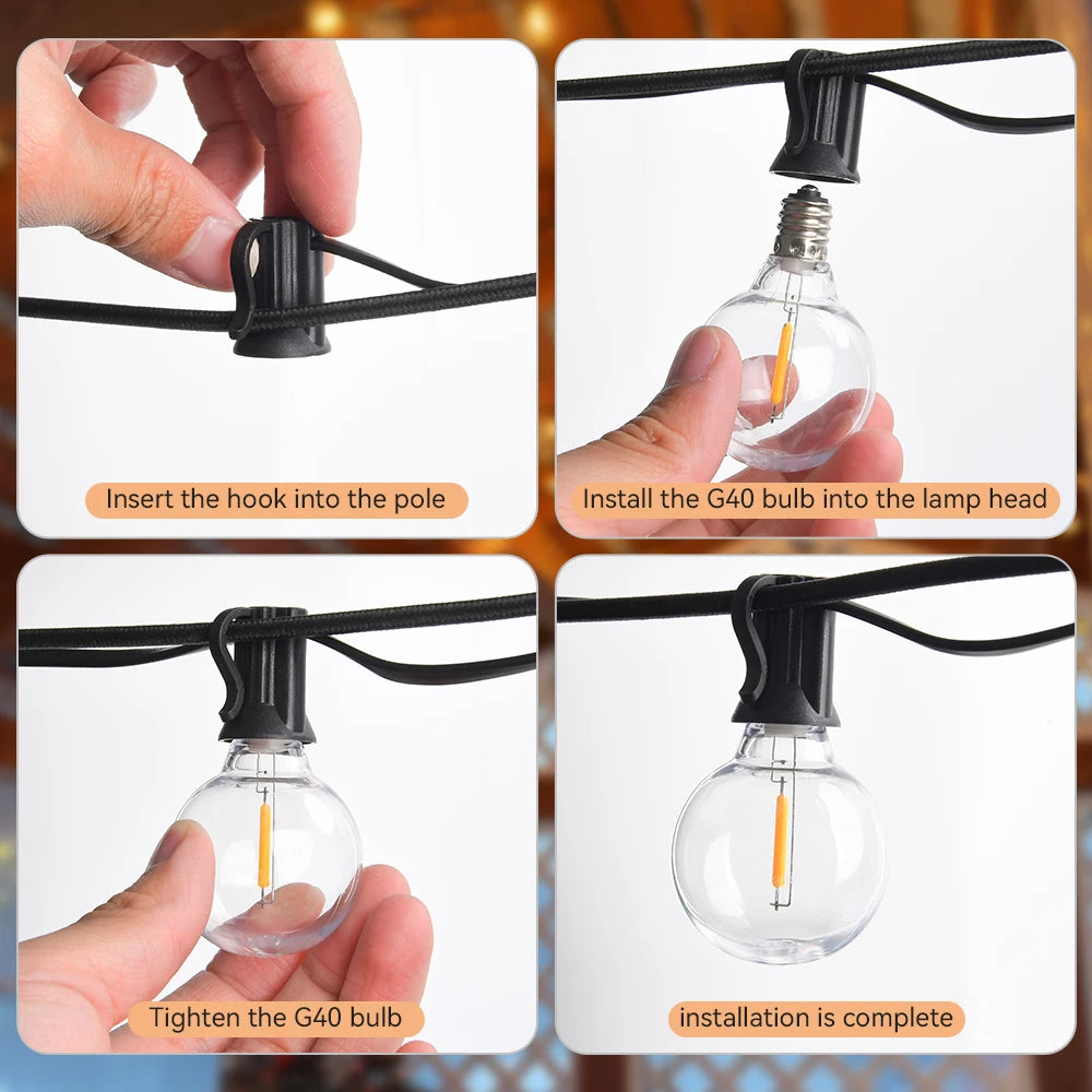 LED String Light G40 Shatterproof Light String IP44 Patio Light Outdoor Garland Light For Garden Wedding Decoration 18M 26M 45M