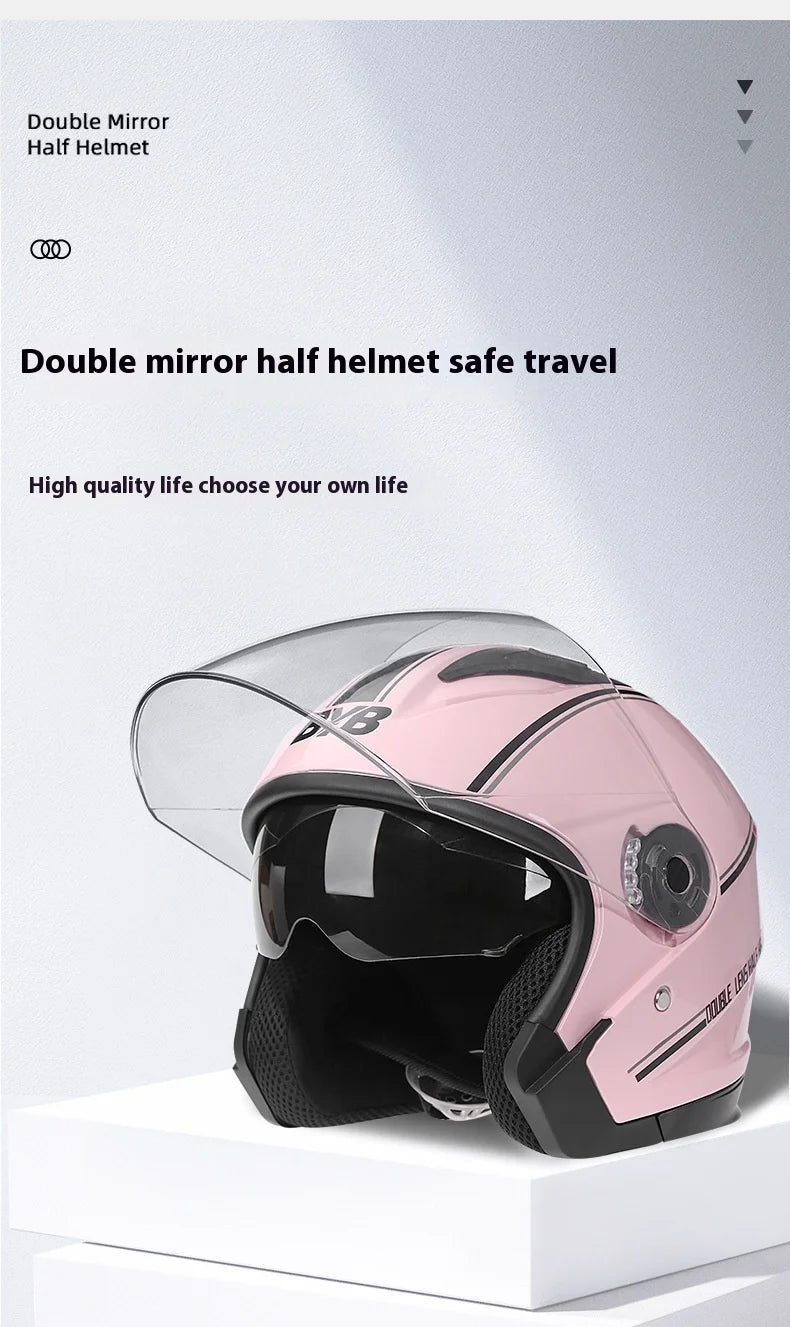 Motorcycle Open Face Helmet For Men And Women Dual Lens Sun Visor Face Shield Top Lightweight Scooter Bike Retro 3/4 Helmet