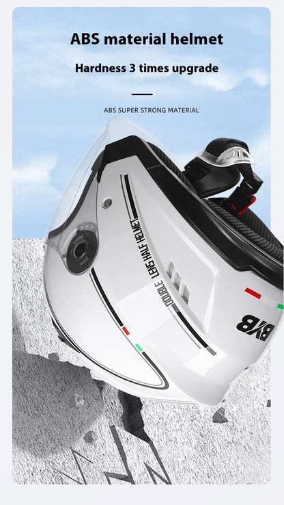 Motorcycle Open Face Helmet For Men And Women Dual Lens Sun Visor Face Shield Top Lightweight Scooter Bike Retro 3/4 Helmet