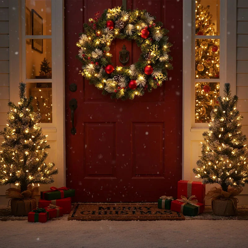 Led Christmas Wreath Door Hanging Rattan Farm Christmas Decorations Garland Xmas Wreath Home Party Wall Front Door Decorations