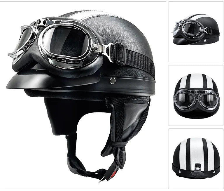 Leather Half Helmet, Electric Bicycle Helmet, Men's and Women's Four Seasons Hat, Lightweight Melon Scoop Helmet Hat