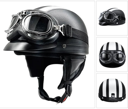 Leather Half Helmet, Electric Bicycle Helmet, Men's and Women's Four Seasons Hat, Lightweight Melon Scoop Helmet Hat