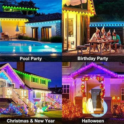 60M Smart RGB Eave Lights App & Remote IP67 Permanent Outdoor LED String Lights Home New Year Christmas Birthday DIY Lighting