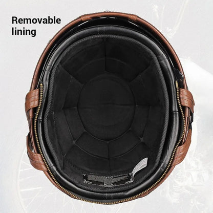 Leather Half Helmet, Electric Bicycle Helmet, Men's and Women's Four Seasons Hat, Lightweight Melon Scoop Helmet Hat