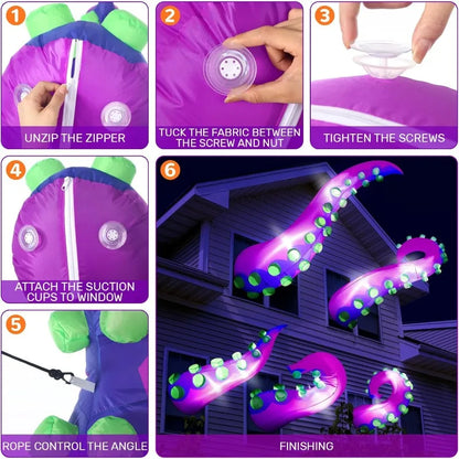 5 Pcs 5 ft Halloween Inflatable Lighted Giant Octopus Tentacle with Build in LED Broke Out from Window Blow up Decor for