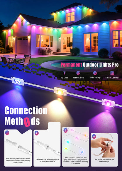 Outdoor RGB Lights String IP67 Waterproof Smart LED Eaves Lights with App/Remote Control for Christmas and All Holiday Decor