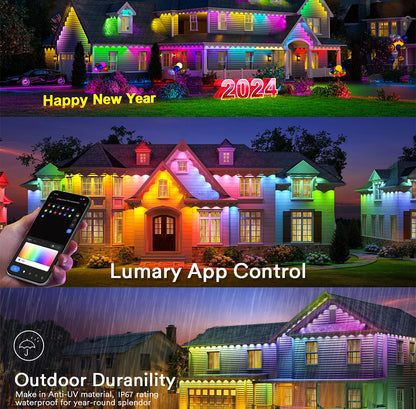 45M 90Leds Permanent Outdoor Eaves LED Lights Waterproof RGB String Lights DIY Scene Christmas Birthday Holiday Party Lighting
