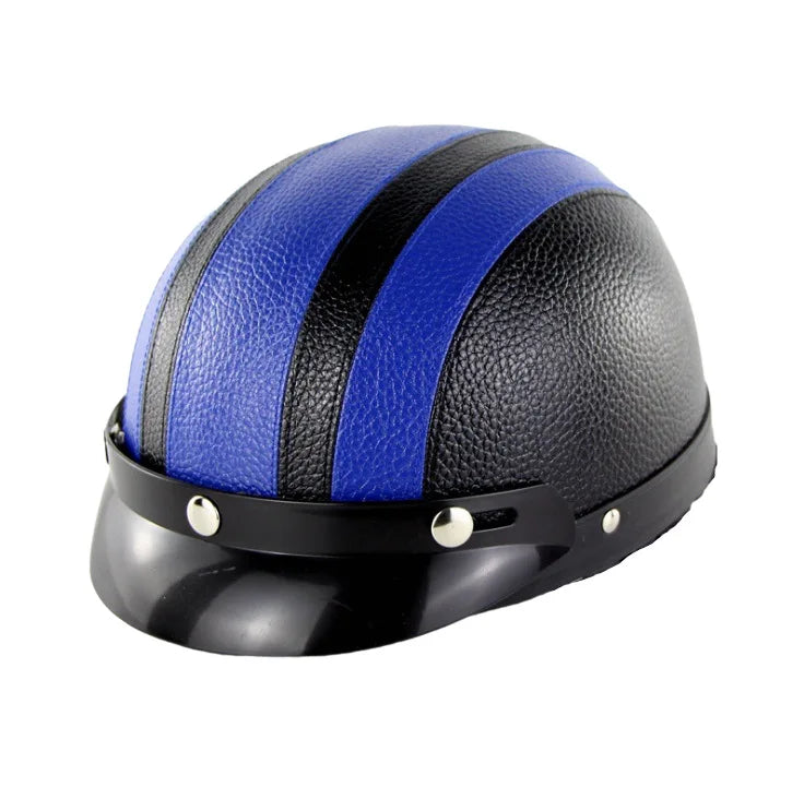 Leather Half Helmet, Electric Bicycle Helmet, Men's and Women's Four Seasons Hat, Lightweight Melon Scoop Helmet Hat
