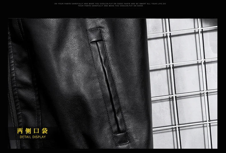 Hooded Leather Jacket Men's Jacket Winter PU Leather Coat Teenage Jackets Men's Motorcycle Leather Coat Harajuku