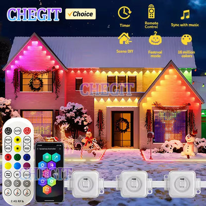 45M 90Leds Permanent Outdoor Eaves LED Lights Waterproof RGB String Lights DIY Scene Christmas Birthday Holiday Party Lighting