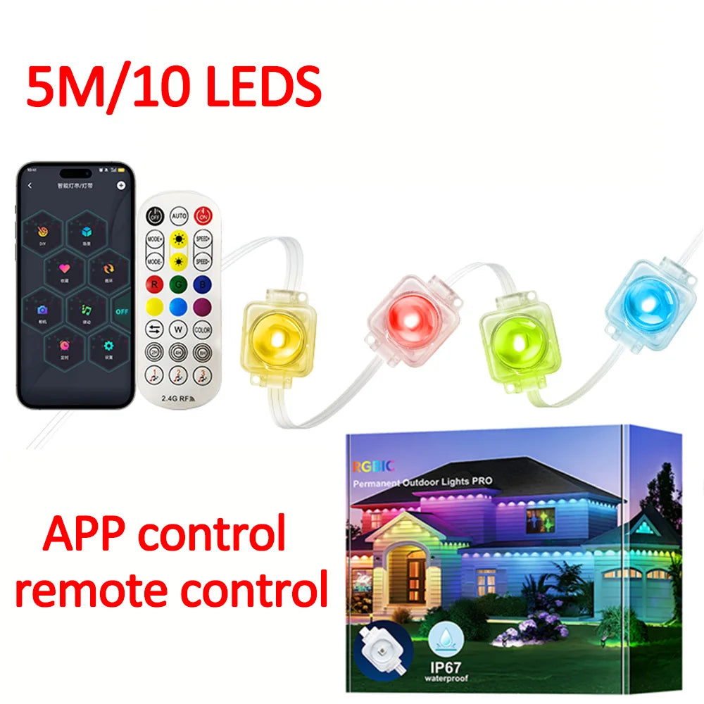 45M 90Leds Permanent Outdoor Eaves LED Lights Waterproof RGB String Lights DIY Scene Christmas Birthday Holiday Party Lighting