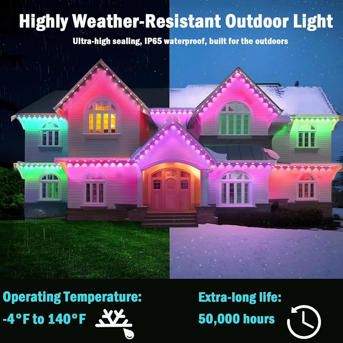 45M 90Leds Permanent Outdoor Eaves LED Lights Waterproof RGB String Lights DIY Scene Christmas Birthday Holiday Party Lighting
