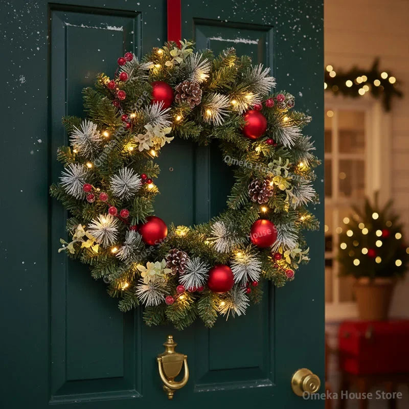 Led Christmas Wreath Door Hanging Rattan Farm Christmas Decorations Garland Xmas Wreath Home Party Wall Front Door Decorations