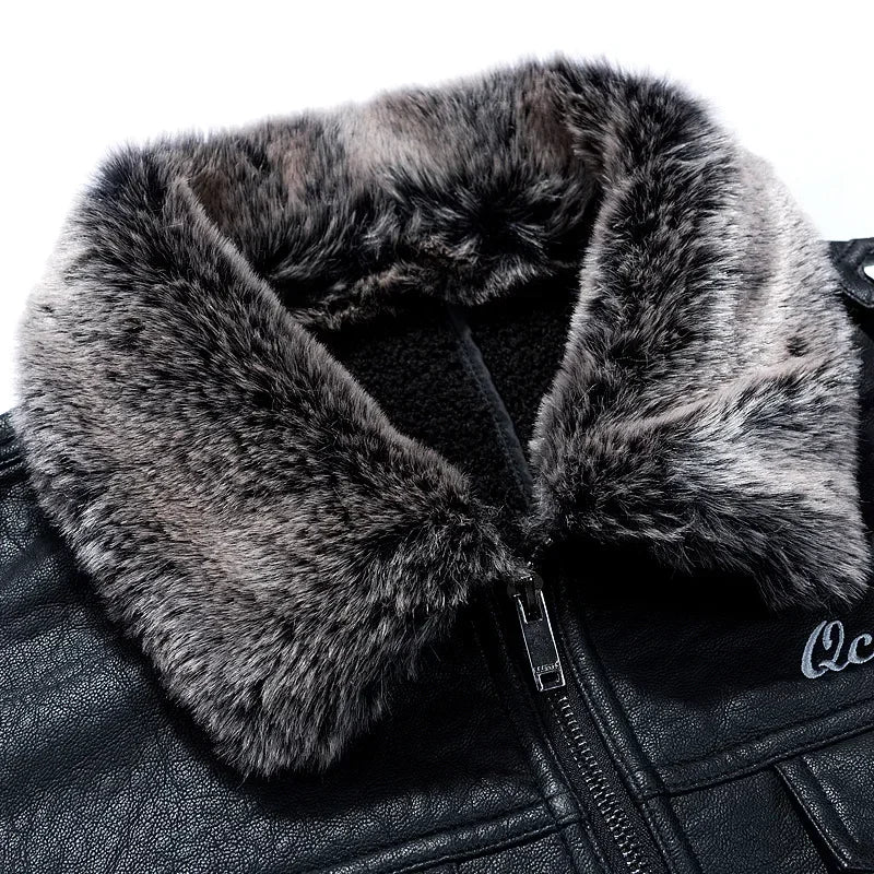 High Quality Luxury Mens Leather Jacket Plush Real Fur Coat Jackets Handsome Fashionable Young Man Winter Genuine Leather Coat