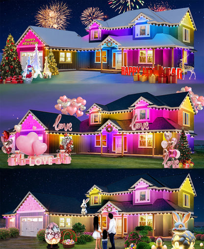 60M Smart RGB Eave Lights App & Remote IP67 Permanent Outdoor LED String Lights Home New Year Christmas Birthday DIY Lighting