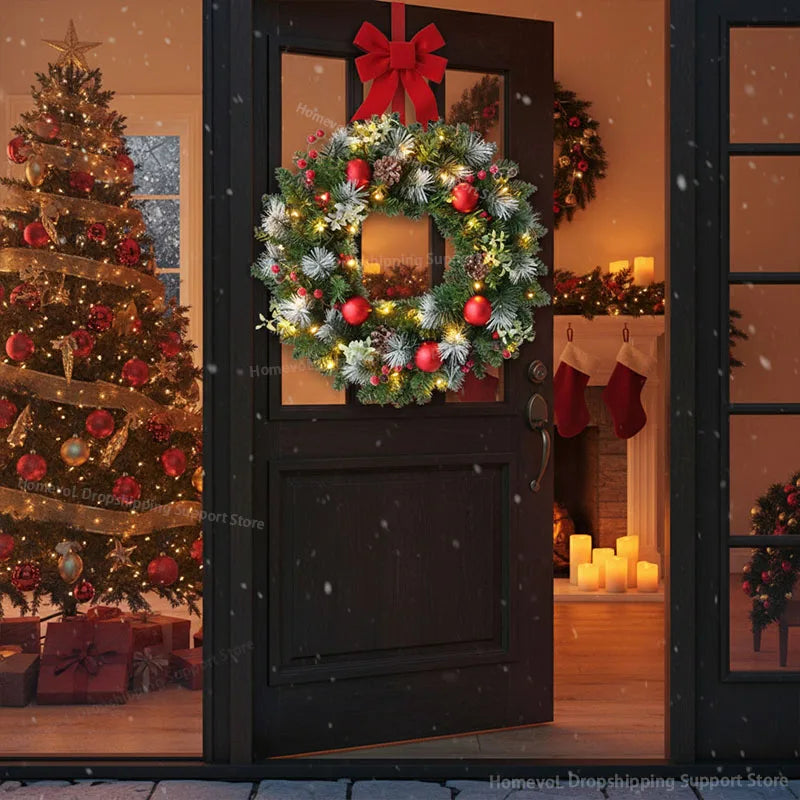 Led Christmas Wreath Door Hanging Rattan Farm Christmas Decorations Garland Xmas Wreath Home Party Wall Front Door Decorations