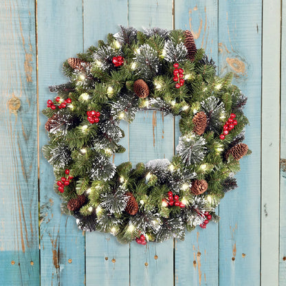 20-60cm LED Christmas Pinecone Wreath with Red Berries Artificial Xmas Wreath New Year Party DIY Decoration Add Christmas Vibe