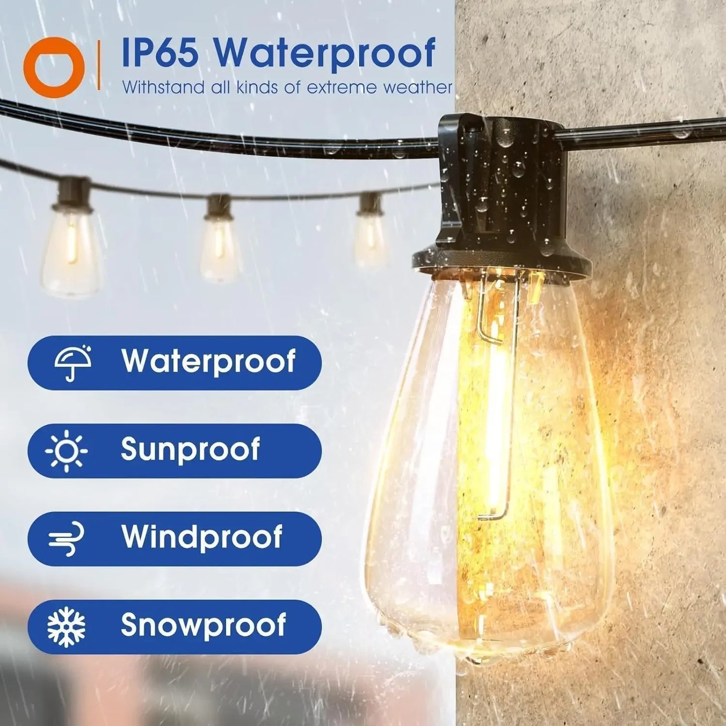 150FT LED Outdoor String Lights Waterproof Patio Lights Shatterproof ST38 Replaceable Bulbs Dimmable Outside Hanging Lights