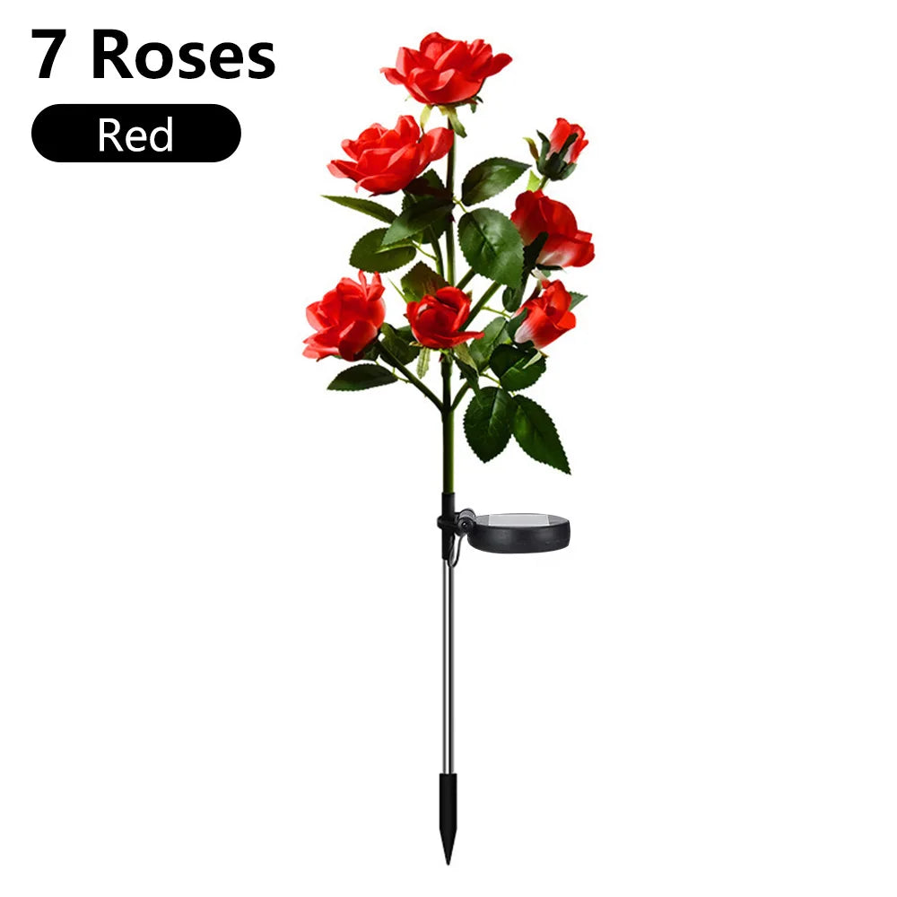 7 Heads Solar Lights Outdoor Decorative Solar Garden Lights Rose Flower Lawn Lamp for Yard Patio Garden Decor Flowers