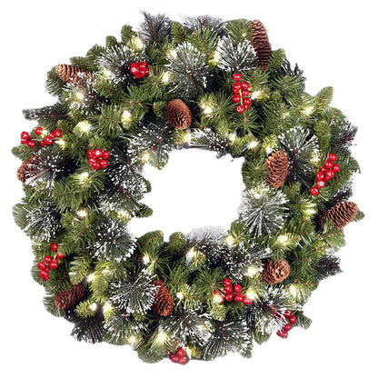 20-60cm LED Christmas Pinecone Wreath with Red Berries Artificial Xmas Wreath New Year Party DIY Decoration Add Christmas Vibe