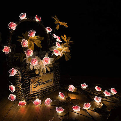 TIKLEE 30LEDS Cherry Blossom Fairy String Lights Pink Flower String Lamps Battery Power For Outdoor Christmas Garland Decoration