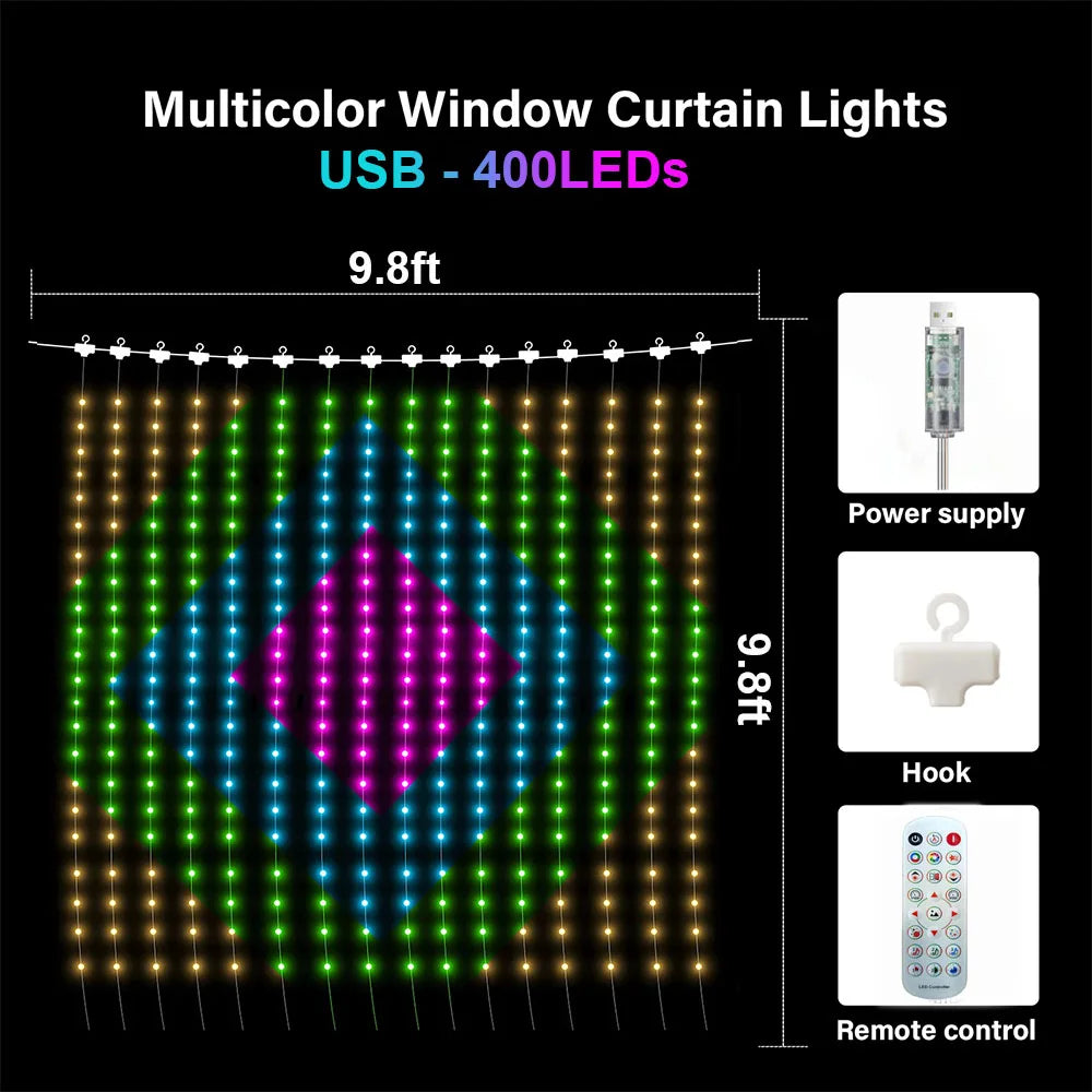 Smart LED Curtain Light APP Control RGB Dimmable DIY Pattern Music Ambient Lighting For Home Holiday Party Christmas Decoration
